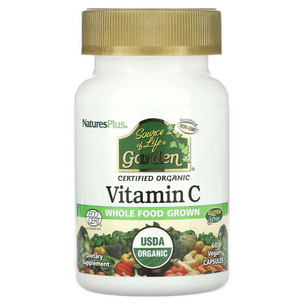 NaturesPlus, Source of Life Garden, сертифицированный органический витамин C, 60 растительных капсул Натурес Плюс NAP-30733