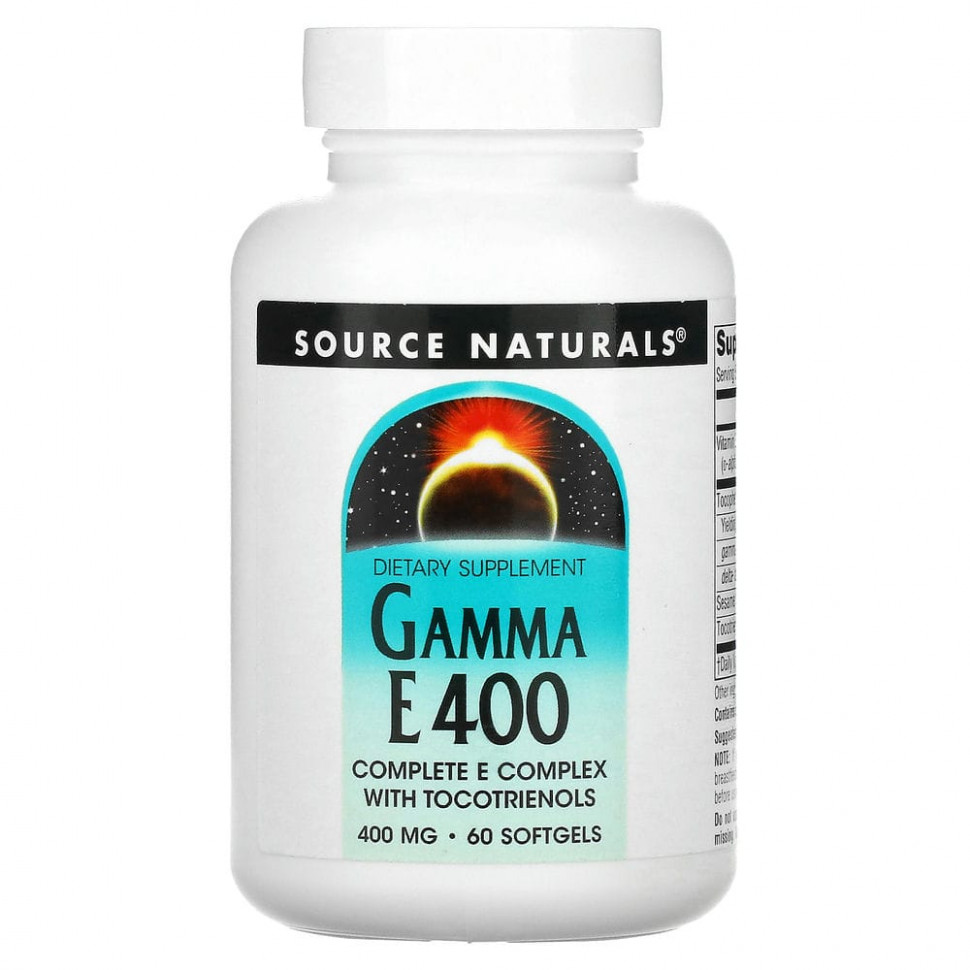 Source Naturals, комплекс Gamma E 400 с токотриенолами, 400 мг, 60 мягких таблеток SNS-01698