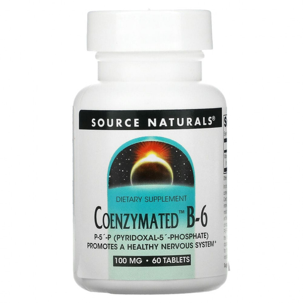Source Naturals, Ферментированный витамин B6, 100 мг, 60 таблеток SNS-01860