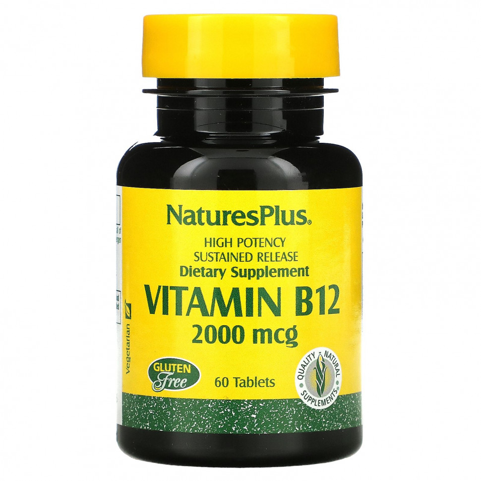 NaturesPlus, витамин B12, 2000 мкг, 60 таблеток Натурес Плюс NAP-01730