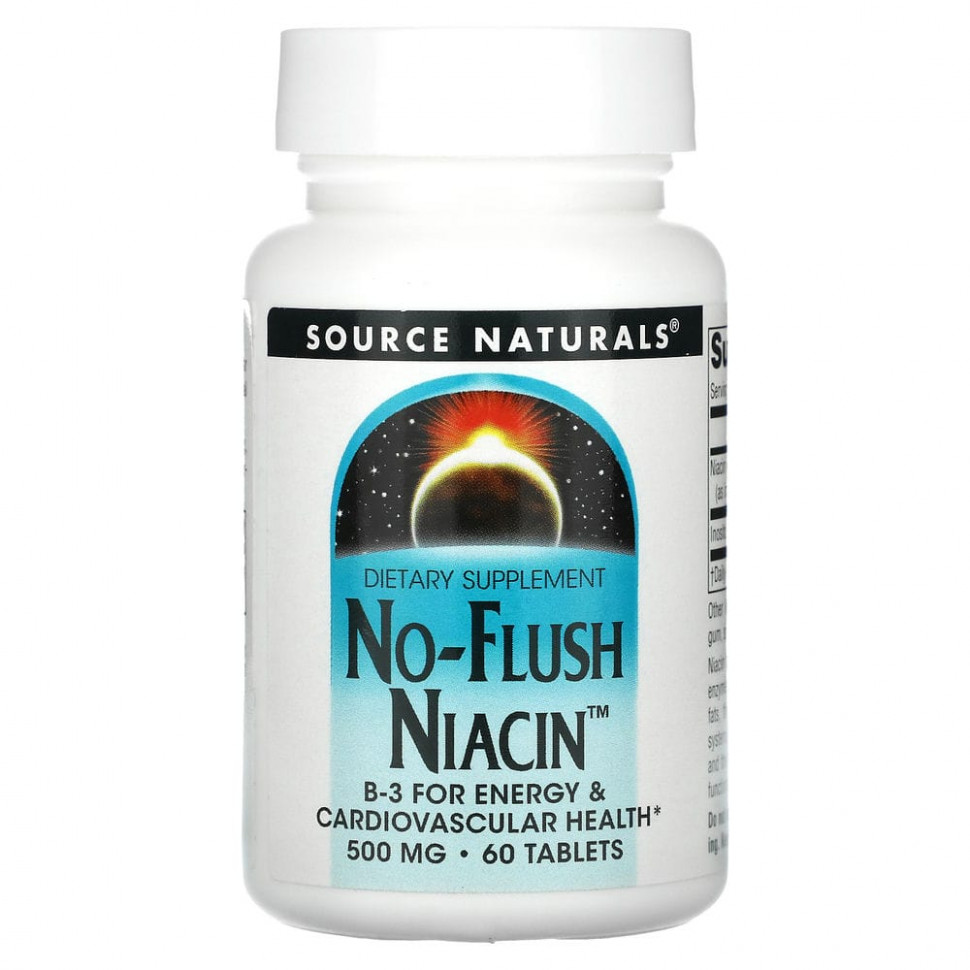 Source Naturals, ниацин, не вызывает приливов крови, 500 мг, 60 таблеток SNS-00921