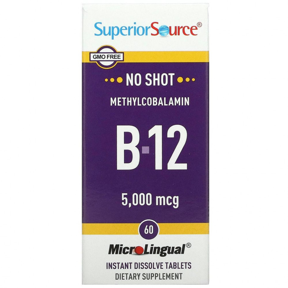 Superior Source, метилкобаламин B12, 5000 мкг, 60 быстрорастворимых таблеток MicroLingual Супер Сорс SPS-90750