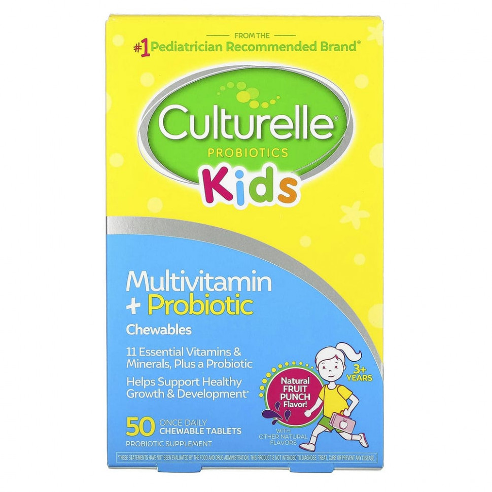 Culturelle, мультивитамины и пробиотики для детей от 3 лет, натуральный фруктовый пунш, 50 жевательных таблеток Калчурэл CTL-40070