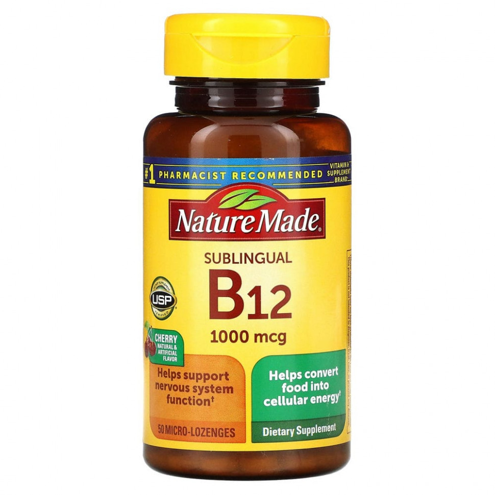 Nature Made, B-12 Сублингвальный, Вишня, 1000 мкг, 50 микролазей Натуре Маде NDM-02717