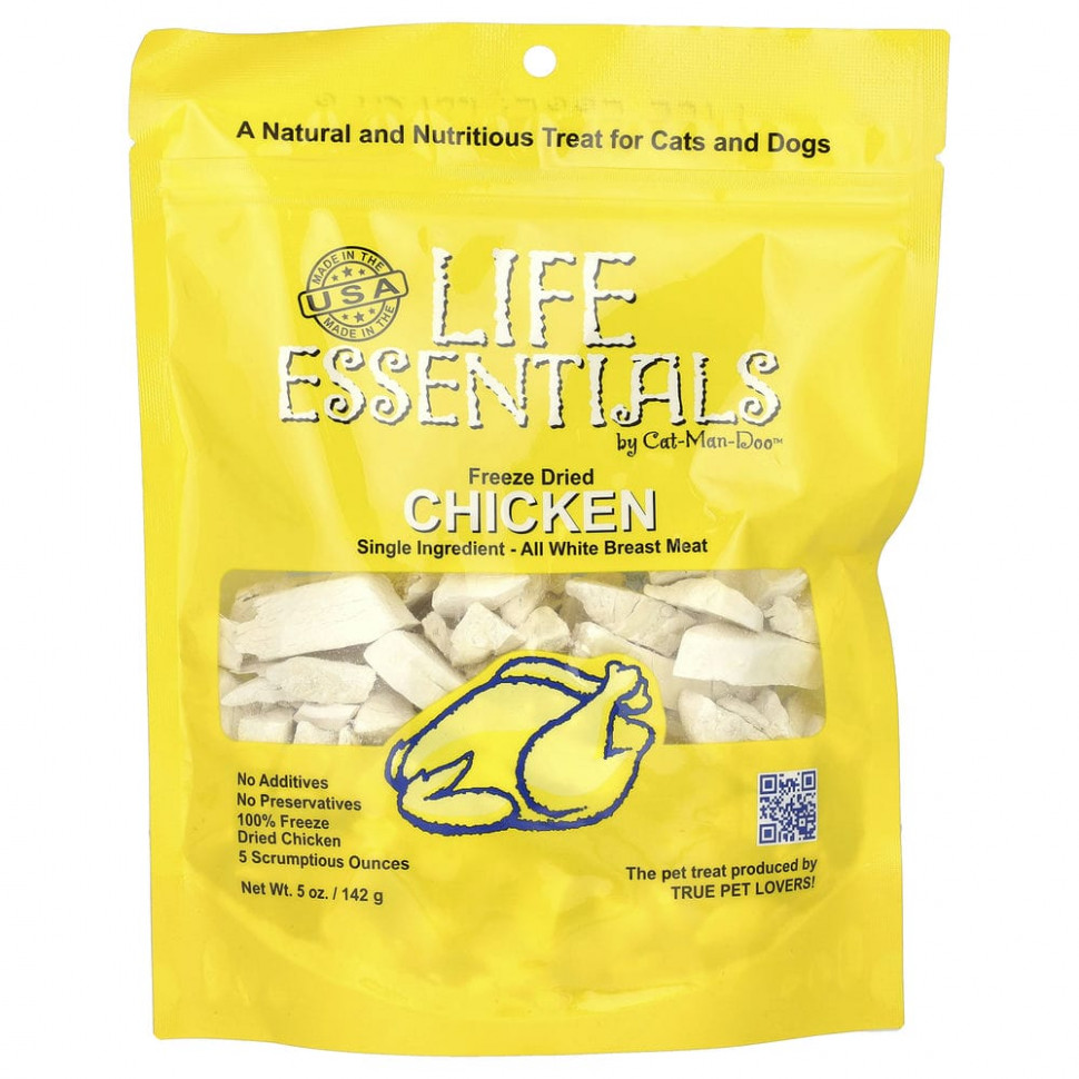Cat-Man-Doo, Life Essentials, сублимированная курица, для кошек и собак, 142 г (5 унций) Катманду CMD-78985