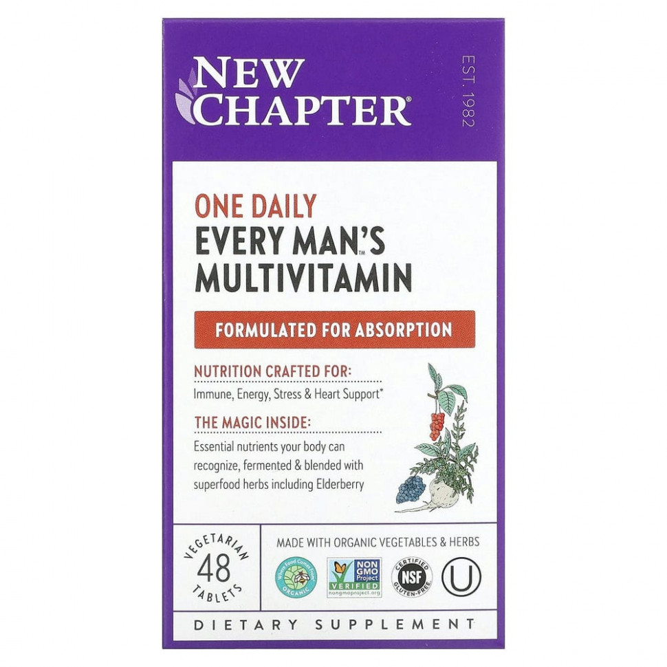 New Chapter, Every Man's, ежедневная мультивитаминная добавка для мужчин, 48 вегетарианских таблеток Нью Чэптэ NCR-00327