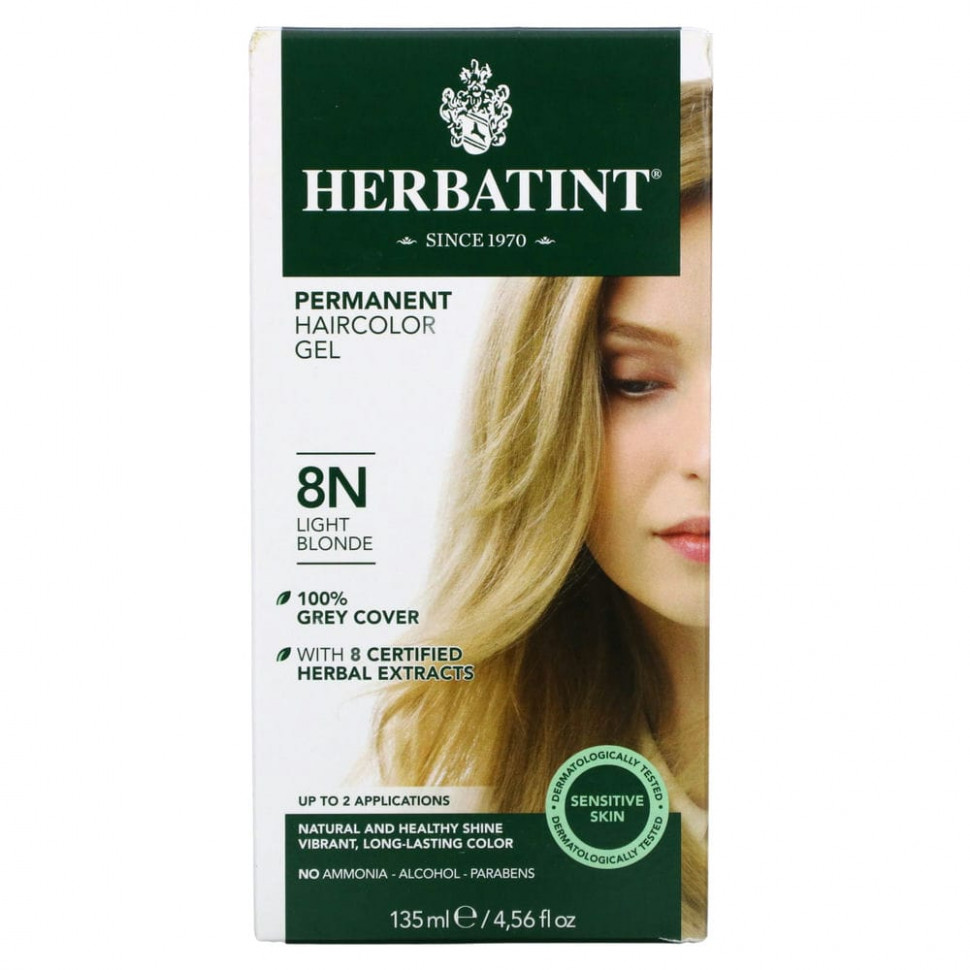 Herbatint, стойкая гель-краска для волос, 8N, светлый блонд, 135 мл (4,56 жидк. унции) Хербатинт HVN-00107
