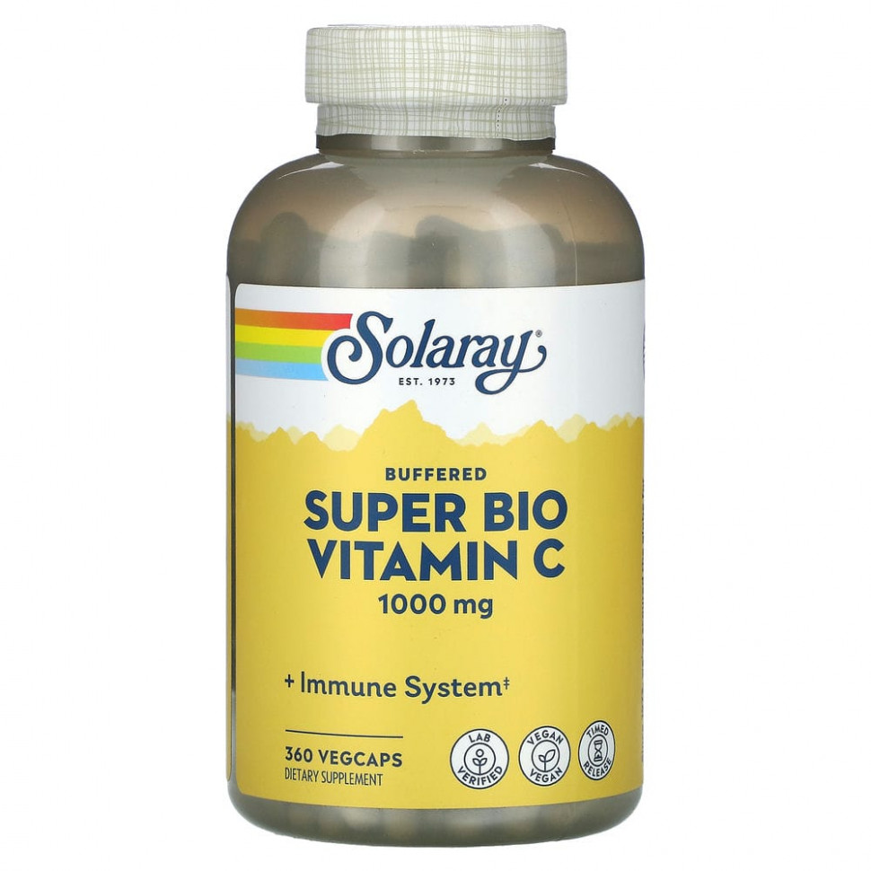 Solaray, Super Bio Vitamin C, буферизированный витамин С, 500 мг, 360 вегетарианских капсул Соларай SOR-04462