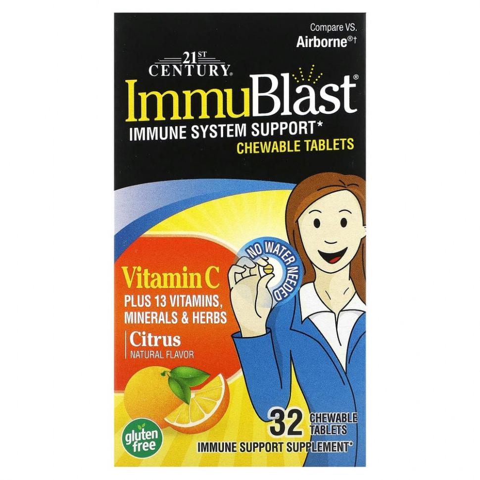 21st Century, ImmuBlast, витамин C, с цитрусовым вкусом, 32 жевательные таблетки 21 Сенчури CEN-27696