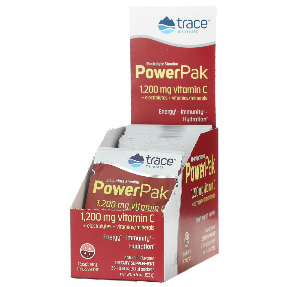 Trace Minerals ®, Electrolyte Stamina PowerPak, малиновый, 30 пакетиков по 5,1 г (0,18 унции) Трасе Минералс Ресерч TMR-00054