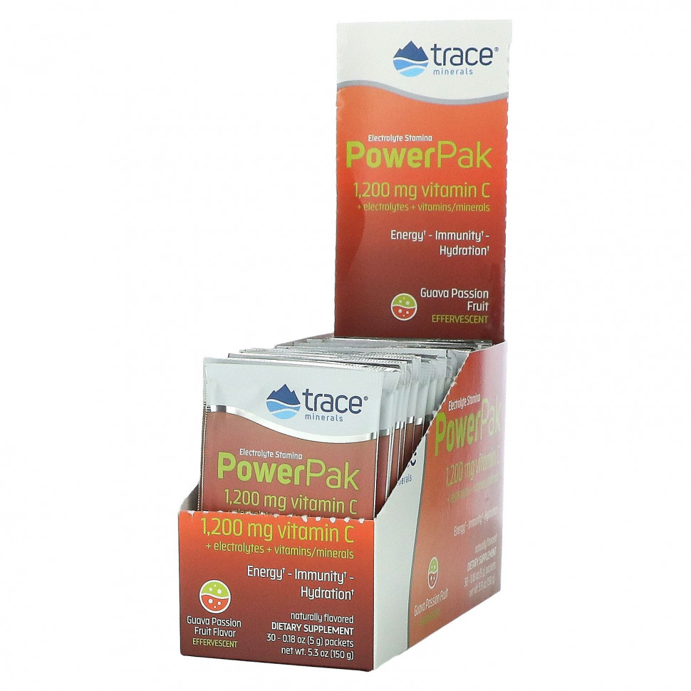 Trace Minerals ®, Electrolyte Stamina Power Pak, гуава и маракуйя, 30 пакетиков по 5 г (0,18 унции) Трасе Минералс Ресерч TMR-00365