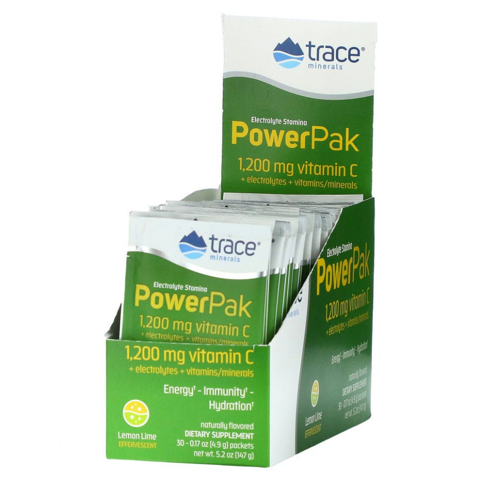 Trace Minerals ®, Electrolyte Stamina PowerPak, Лимонный лайм, 30 пакетов по 0,17 унции (4,9 г) каждый Трасе Минералс Ресерч TMR-00052