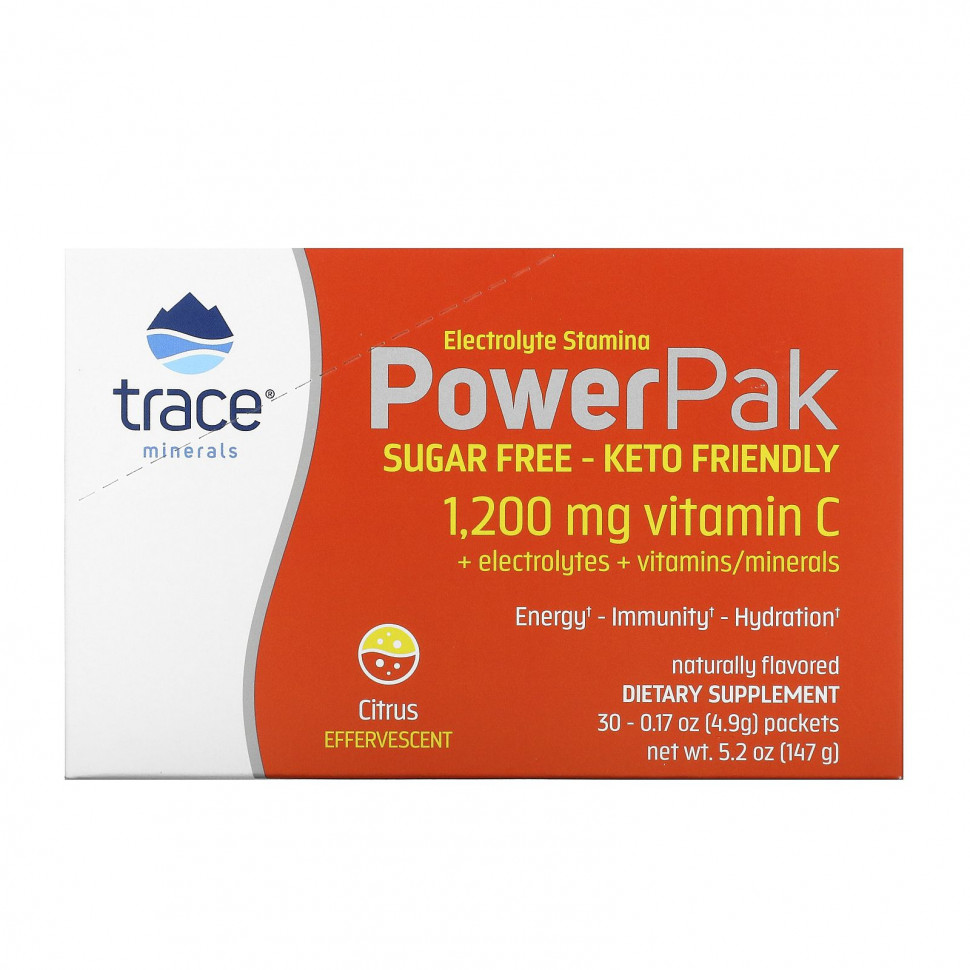 Trace Minerals ®, Electrolyte Stamina PowerPak, без сахара, цитрусовые, 30 пакетиков по 4,9 г (0,17 унции) Трасе Минералс Ресерч TMR-00555