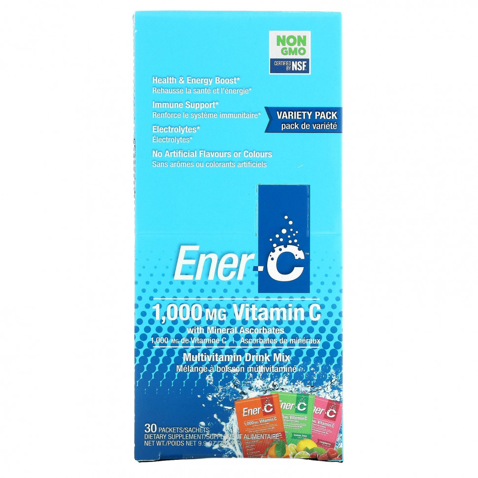 Ener-C, витамин C, смесь для приготовления мультивитаминного напитка, ассорти, 1000 мг, 30 пакетиков, 282,9 г (9,9 унции) в каждом Енер Си ENR-00104