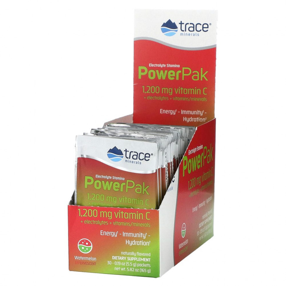 Trace Minerals ®, PowerPak, электролит для повышения выносливости, арбуз, 30 пакетиков по 5,5 г (0,19 унции) Трасе Минералс Ресерч TMR-00439