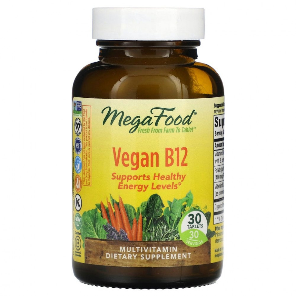 MegaFood, веганский витамин B12, 30 таблеток Мегафудс MGF-12001