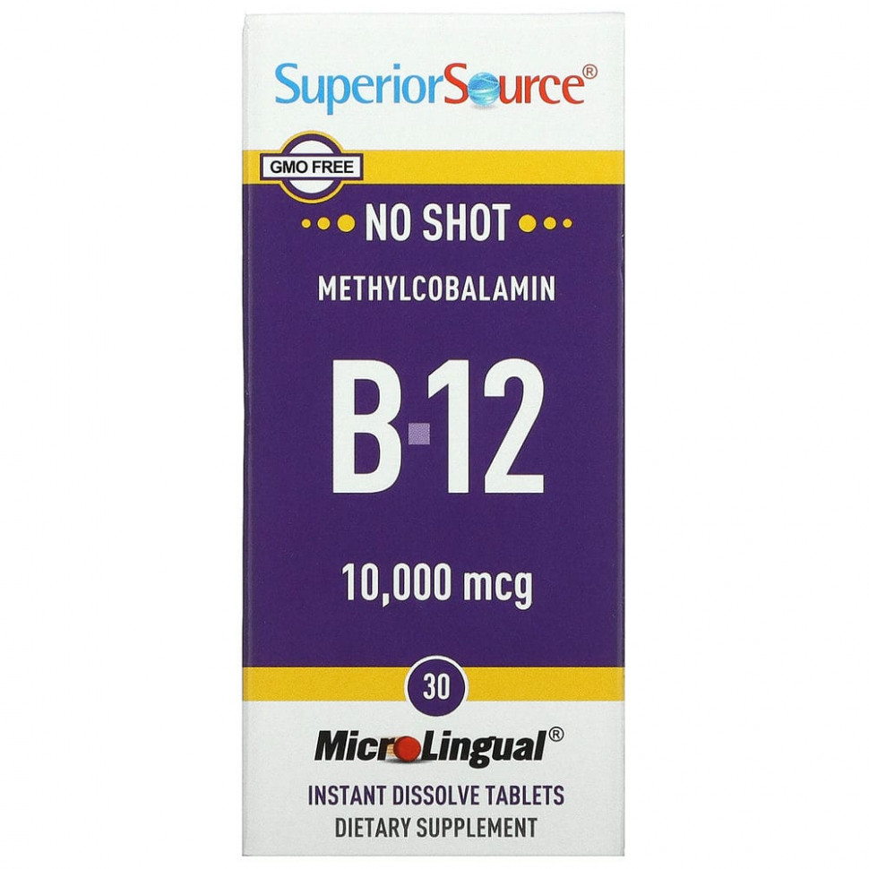 Superior Source, метилкобаламин B12, 10 000 мкг, 30 быстрорастворимых таблеток MicroLingual Супер Сорс SPS-90960