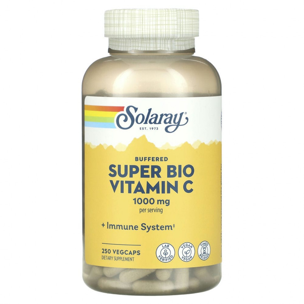Solaray, Super Bio Vitamin C, витамин C медленного высвобождения, 250 вегетарианских капсул Соларай SOR-04461