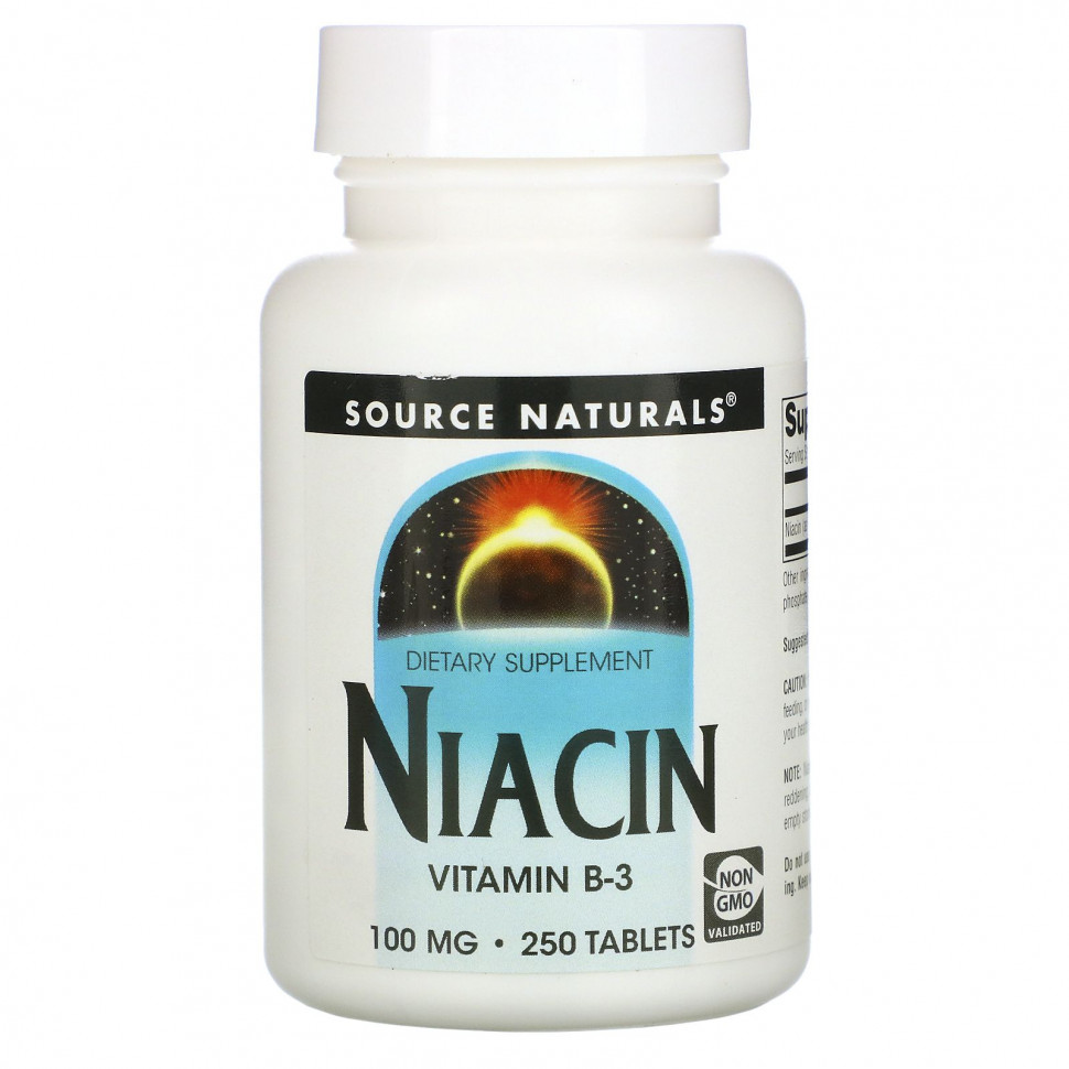 Source Naturals, ниацин, 100 мг, 250 таблеток SNS-00502