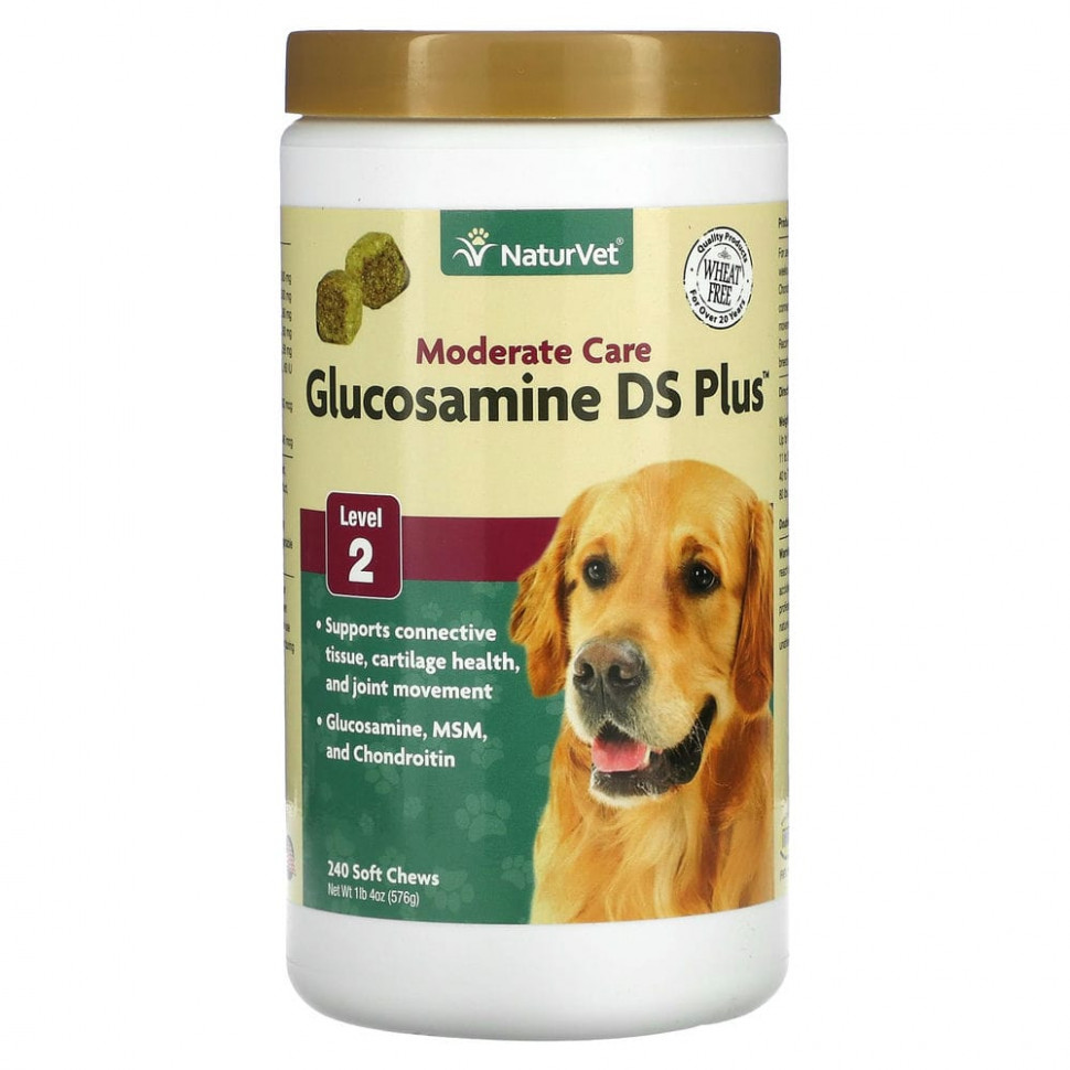 NaturVet, Glucosamine DS Plus, умеренный уход, уровень 2, 240 жевательных таблеток, 576 г (1 фунт 4 унции) НатурВет VET-03735
