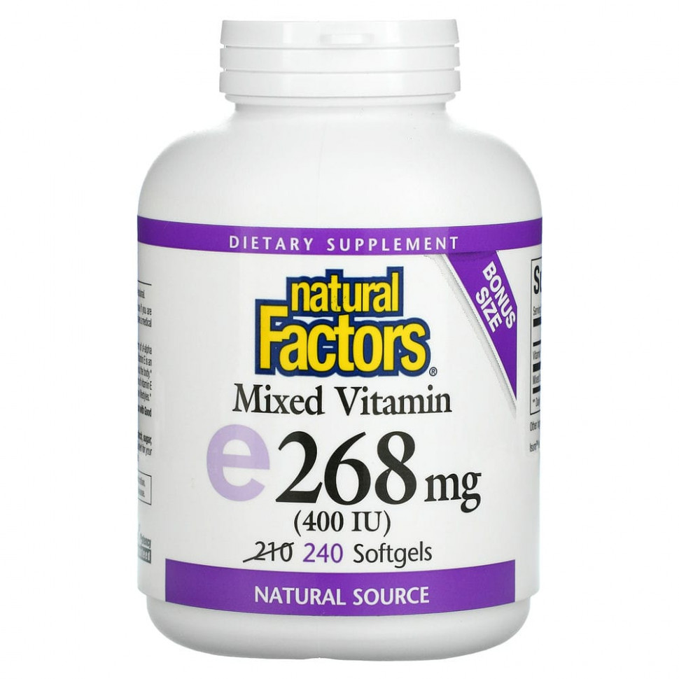 Natural Factors, Витамин Е, 400 МЕ, 240 мягких желатиновых капсул NFS-08142
