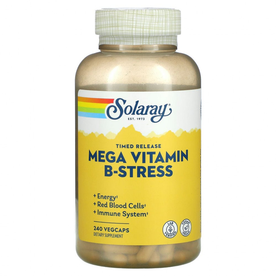 Solaray, Mega B-Stress, с медленным высвобождением, 240 веганских капсул Соларай SOR-04242