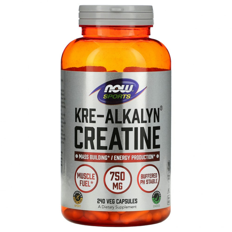 NOW Foods, Kre-Alkalyn Creatine для активного образа жизни, 750 мг, 240 вегетарианских капсул NOW-02053