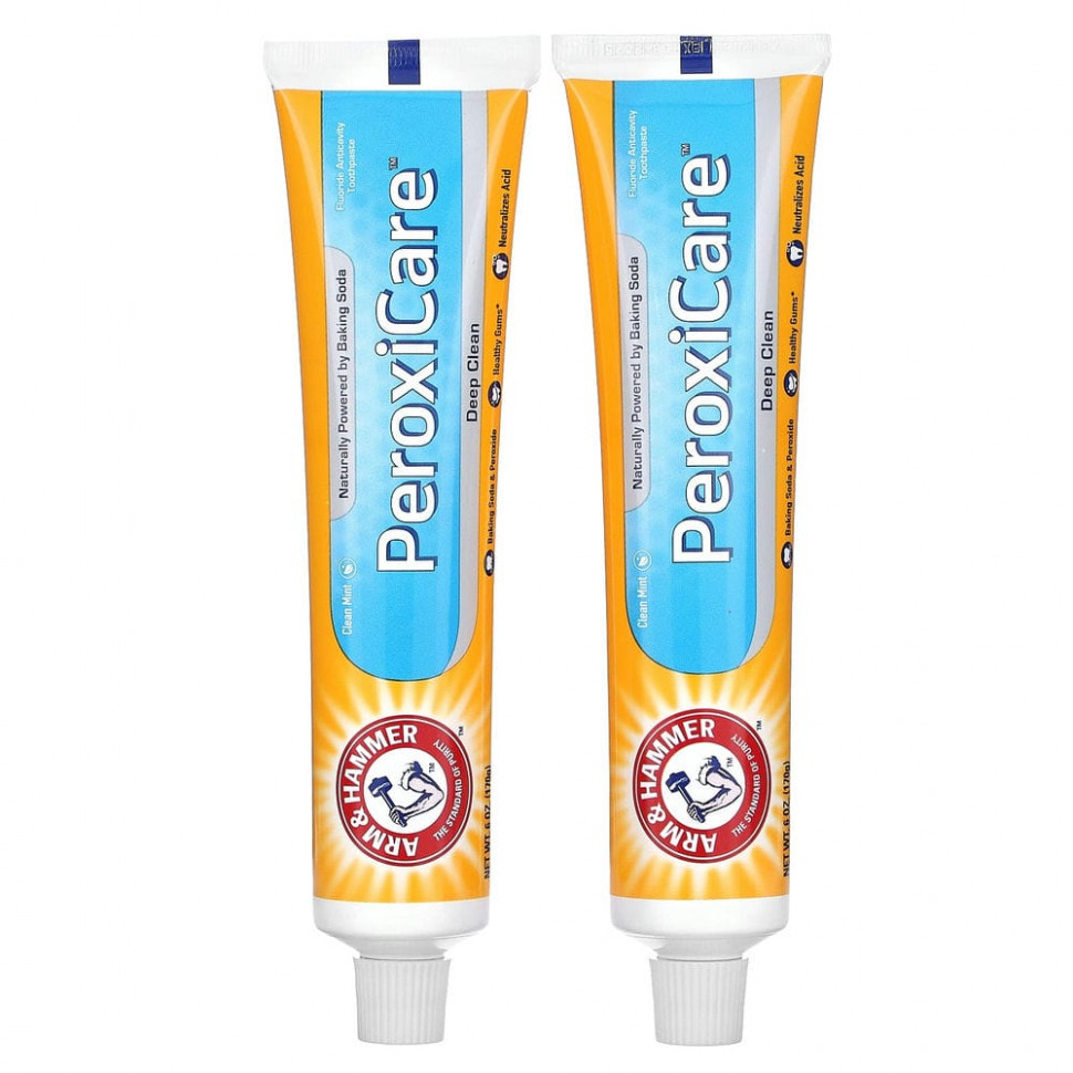 Arm & Hammer, PeroxiCare, Deep Clean, зубная паста против кариеса с фтором, чистая мята, двойная упаковка, 170 г (6,0 унций) каждая ARH-00127