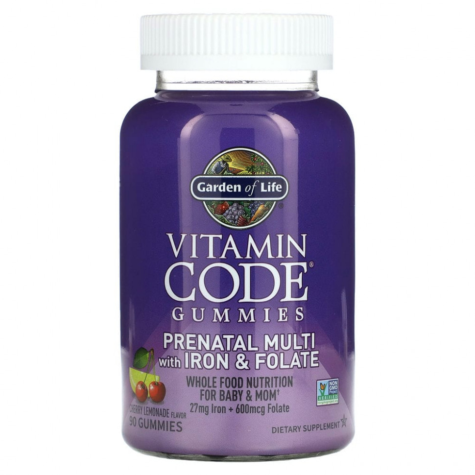 Garden of Life, Vitamin Code, жевательные таблетки для беременных, мультивитамины с железом и фолатом, вишневый лимонад, 90 жевательных таблеток GOL-13334
