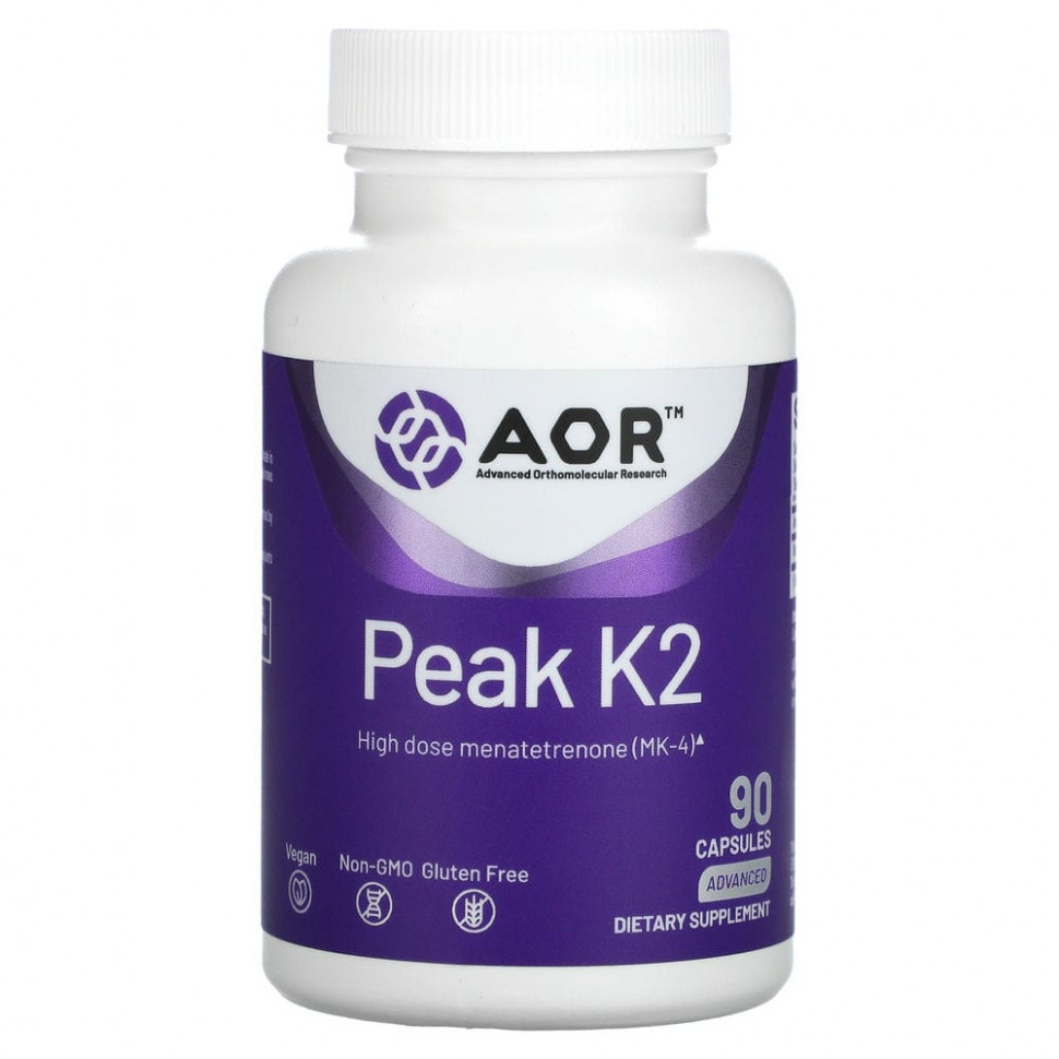 Advanced Orthomolecular Research AOR, Peak K2, 90 вегетарианских капсул Эдвансд Ортомолекуляр Ресёрч AOR-08007