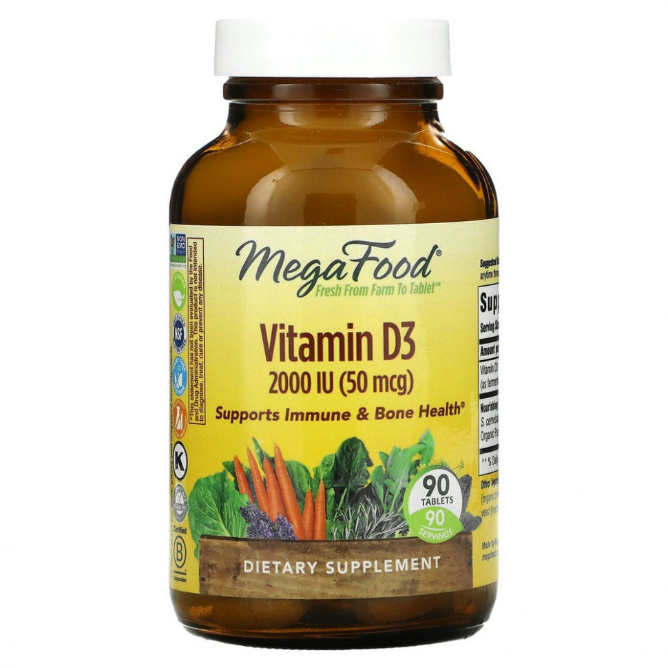 MegaFood, витамин D3, 2000 МЕ, 90 таблеток Мегафудс MGF-10222