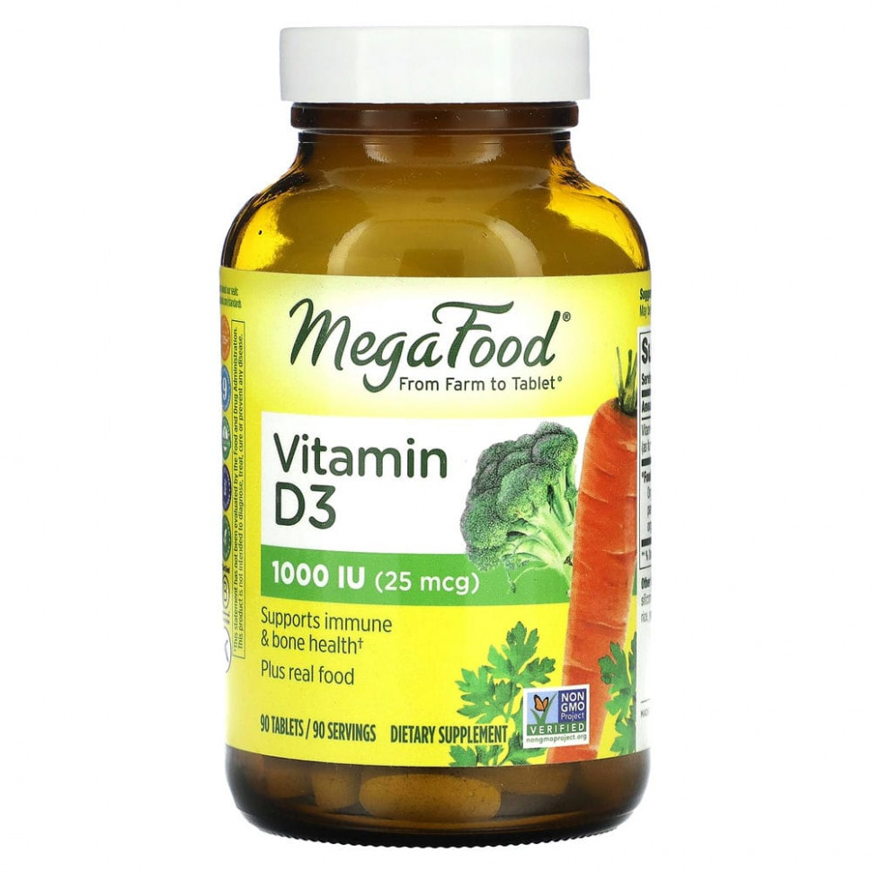 MegaFood, витамин D3, 1000 МЕ, 90 таблеток Мегафудс MGF-10115