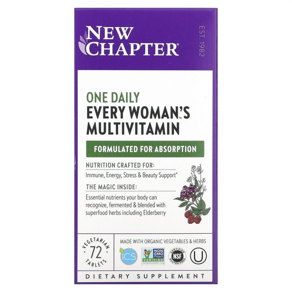 New Chapter, One Daily Every Woman's, мультивитамины для женщин, 72 вегетарианские таблетки Нью Чэптэ NCR-00308