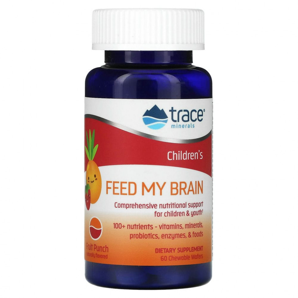 Trace Minerals ®, Feed My Brain, для детей, со вкусом фруктового пунша, 60 жевательных вафель Трасе Минералс Ресерч TMR-00355