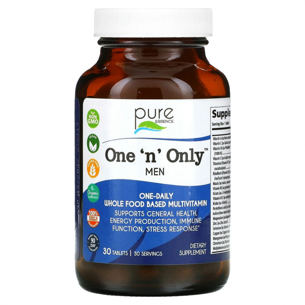 Pure Essence, One 'n' Only Men, цельнопищевые мультивитамины, 30 таблеток Пуре Есеенс PUR-01703