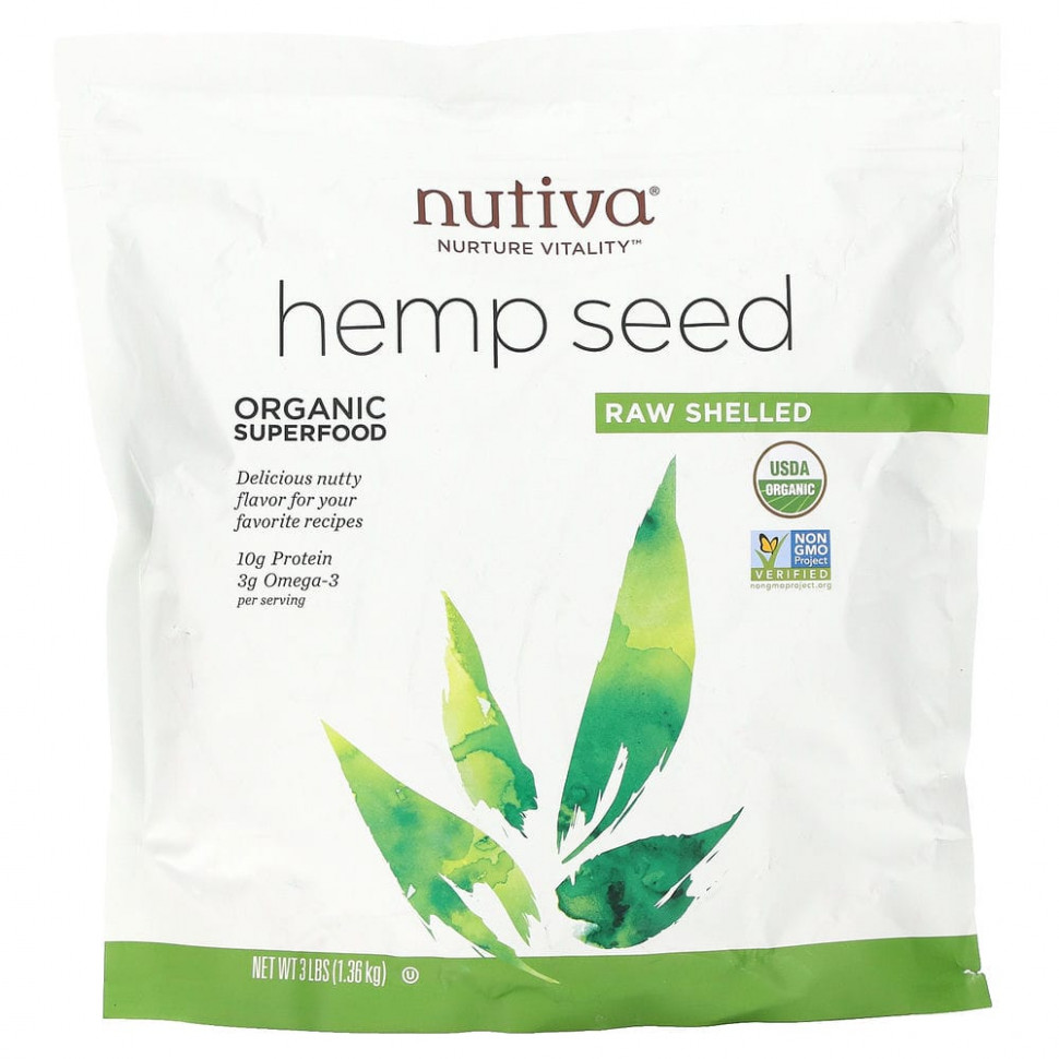 Nutiva, Organic Superfood, семена конопли, необработанные, 1,36 кг (3 фунта) Нутива NUT-10003