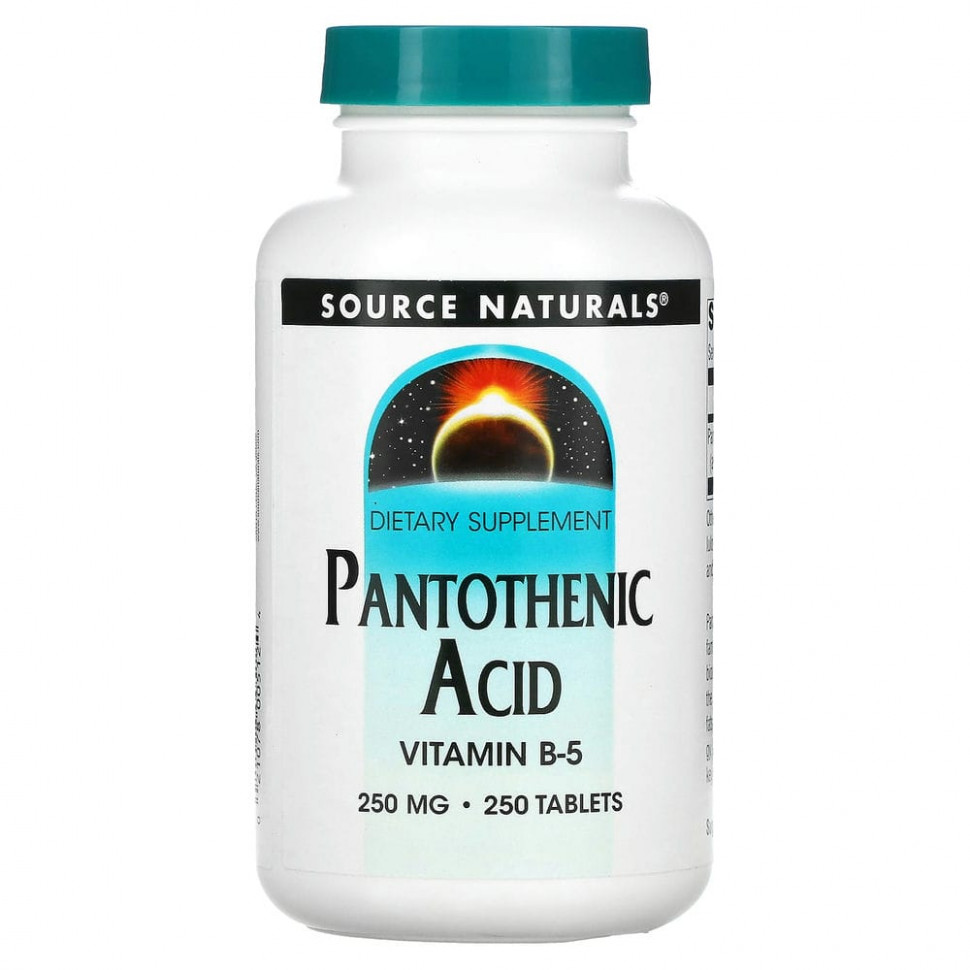 Source Naturals, пантотеновая кислота, 250 мг, 250 растительных капсул SNS-00512