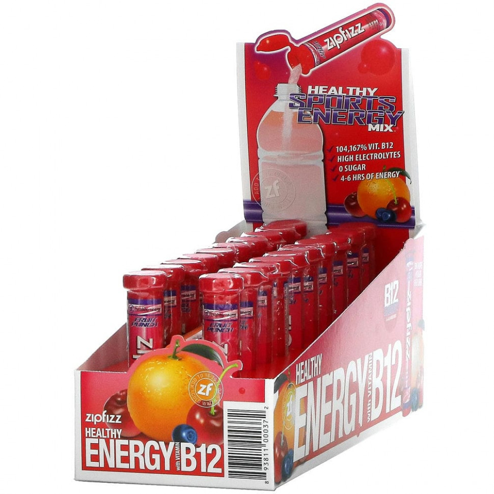 Zipfizz, Healthy Energy Mix With Vitamin B12, Fruit Punch, 20 Tubes, 0.39 oz (11 g) Each ZIP-00037