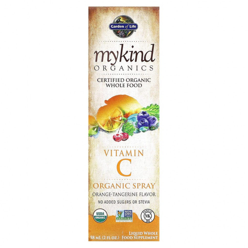 Garden of Life, MyKind Organics, спрей с органическим витамином C, вкус апельсина и мандарина, 58 мл (2 жидкие унции) Гарден оф Лайф GOL-11859