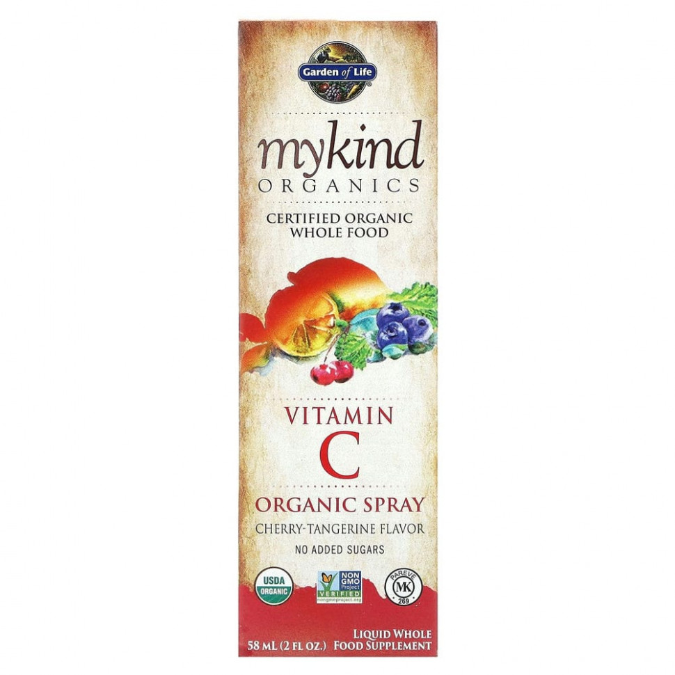 Garden of Life, MyKind Organics, органический спрей с витамином С, вишня и мандарин, 58 мл (2 жидк. унции) Гарден оф Лайф GOL-11860