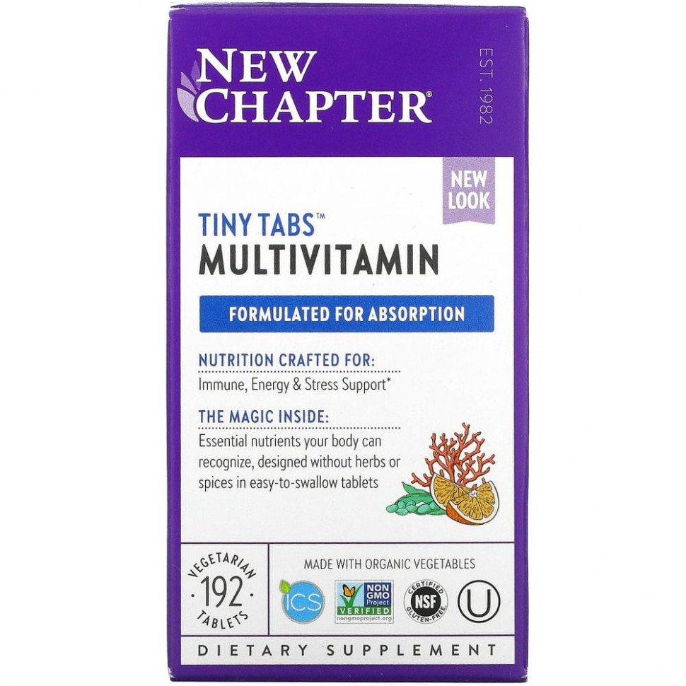 New Chapter, Multivitamin Tiny Tabs, полный витаминный комплекс на основе цельных продуктов, 192 вегетарианских таблетки Нью Чэптэ NCR-00362