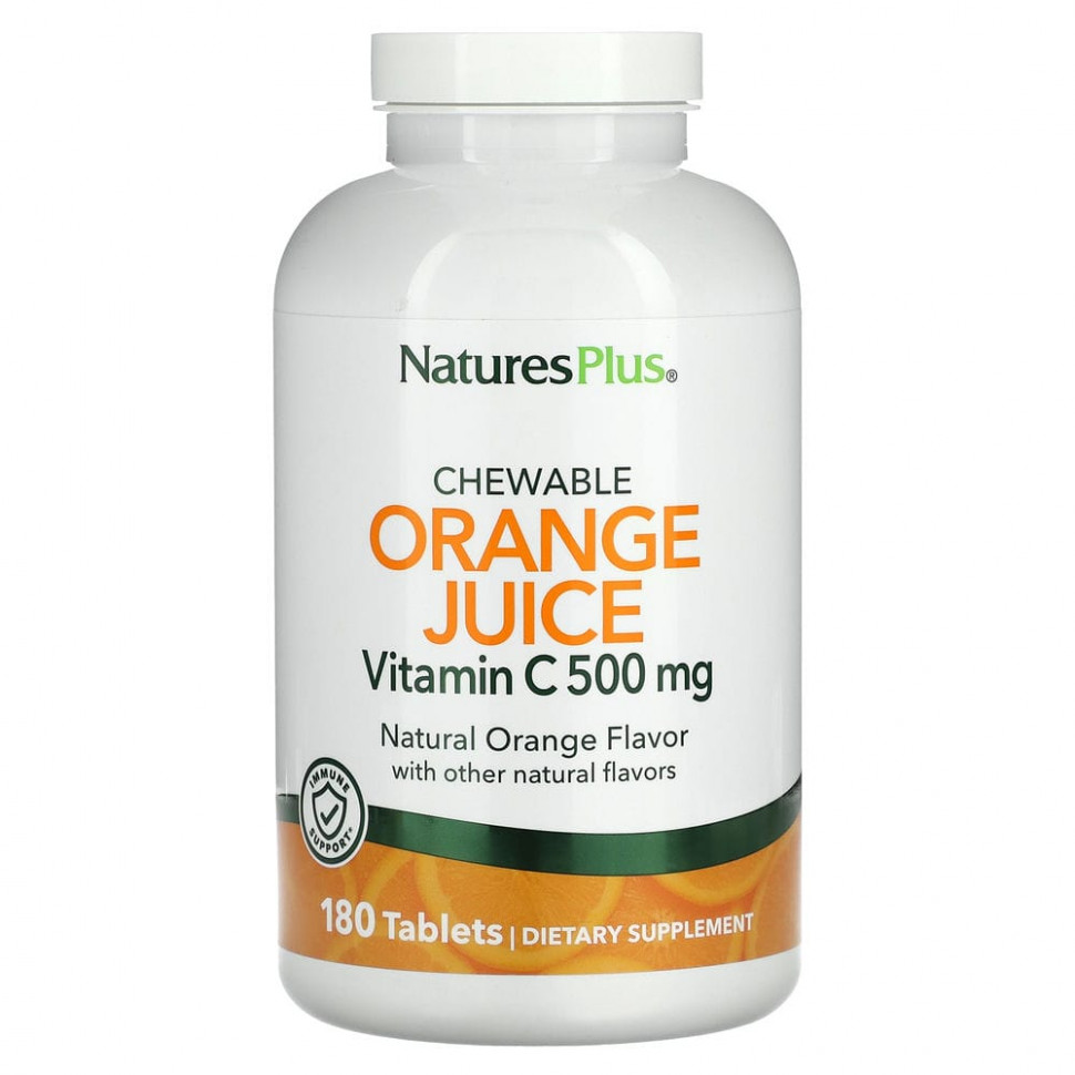NaturesPlus, Апельсиновый сок, жевательный витамин C, 500 мг, 180 таблеток Натурес Плюс NAP-02467