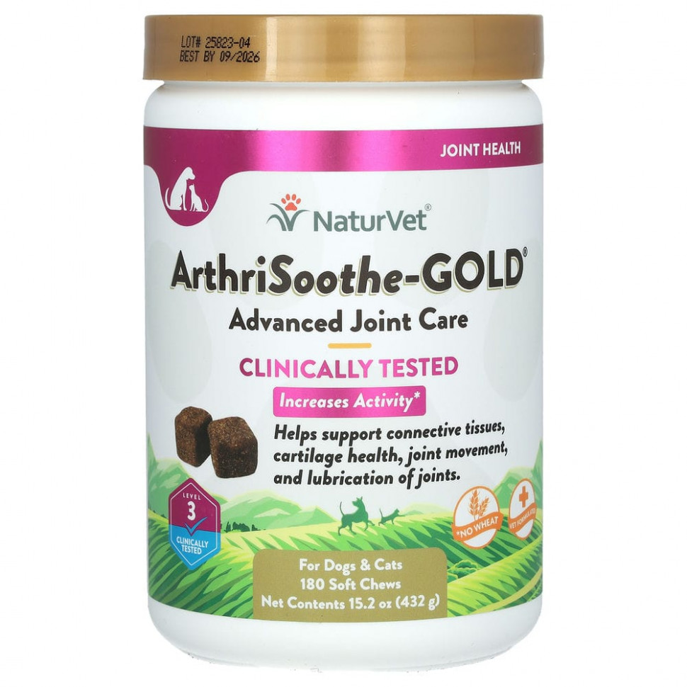 NaturVet, ArthriSoothe-GOLD, профессиональный уход, уровень 3, 180 мягких подушечек, 15.2 унций (432 г) НатурВет VET-03492