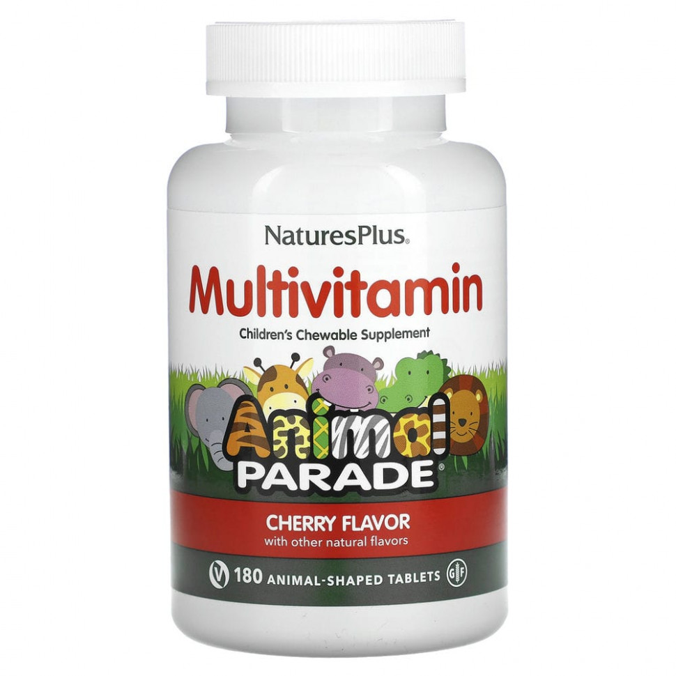 NaturesPlus, Source of Life, Animal Parade, жевательные мультивитамины и минералы для детей, со вкусом вишни, 180 таблеток в форме животных Натурес Плюс NAP-29972