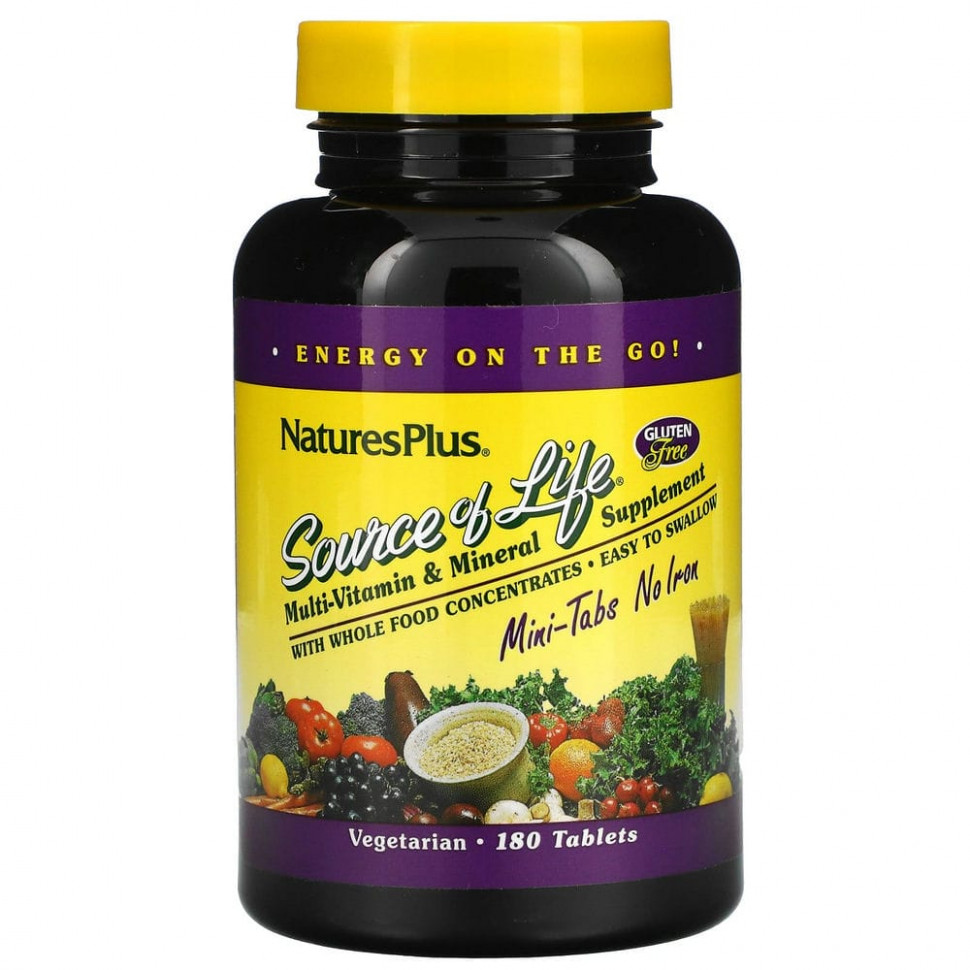 NaturesPlus, Source of Life, мультивитаминная и минеральная добавка, без железа, 180 таблеток Натурес Плюс NAP-30588