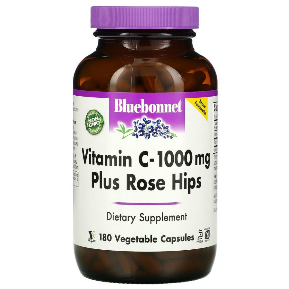 Bluebonnet Nutrition, витамин C с шиповником, 1000 мг, 180 растительных капсул Блубоннэт Нутришен BLB-00575