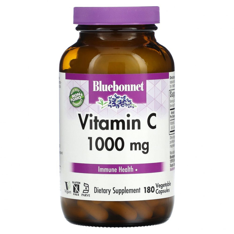 Bluebonnet Nutrition, витамин C, 1000 мг, 180 вегетарианских капсул Блубоннэт Нутришен BLB-00518