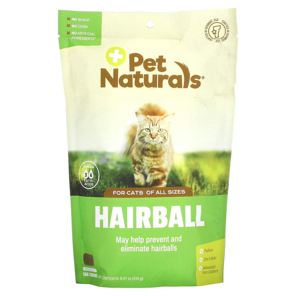 Pet Naturals of Vermont, комок шерсти для кошек, 160 жевательных таблеток, 240 г (8,46 унции) Пэт Нэчуралс оф Вермонт PEN-00786