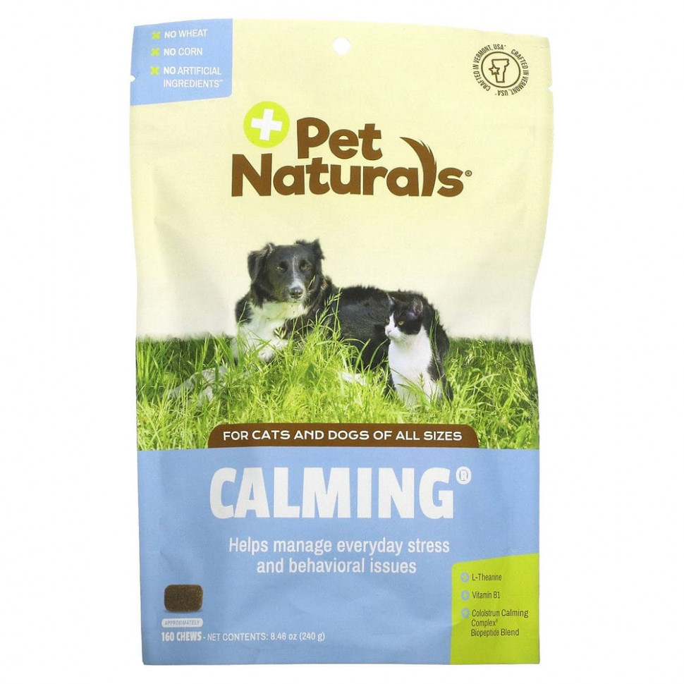 Pet Naturals of Vermont, добавка для собак и кошек, с успокаивающим эффектом, 160 жевательных таблеток, 240 г (8,46 унции) Пэт Нэчуралс оф Вермонт PEN-00783