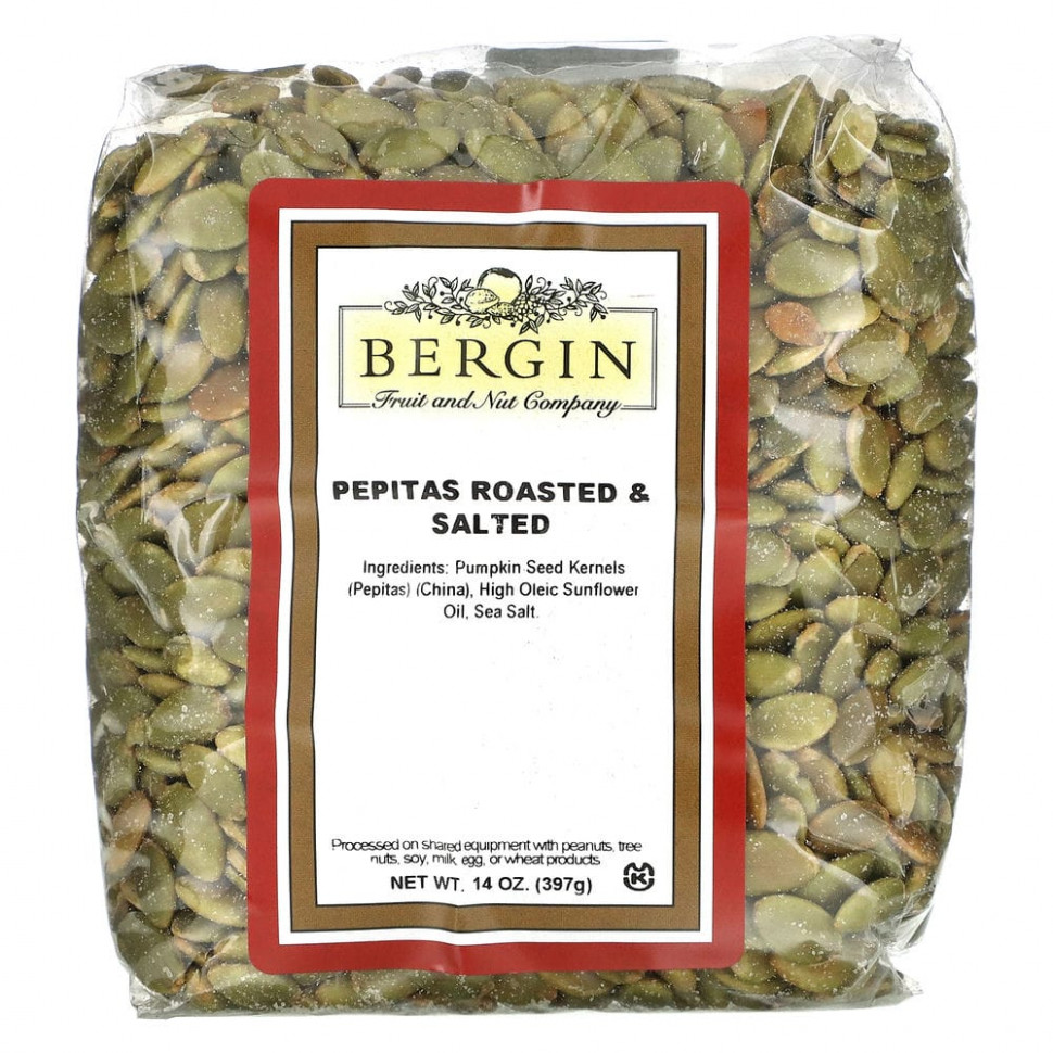 Bergin Fruit and Nut Company, обжаренные соленые тыквенные семечки, 397 г (14 унций) Бергин Фрут и Нат Кампани BFN-00895